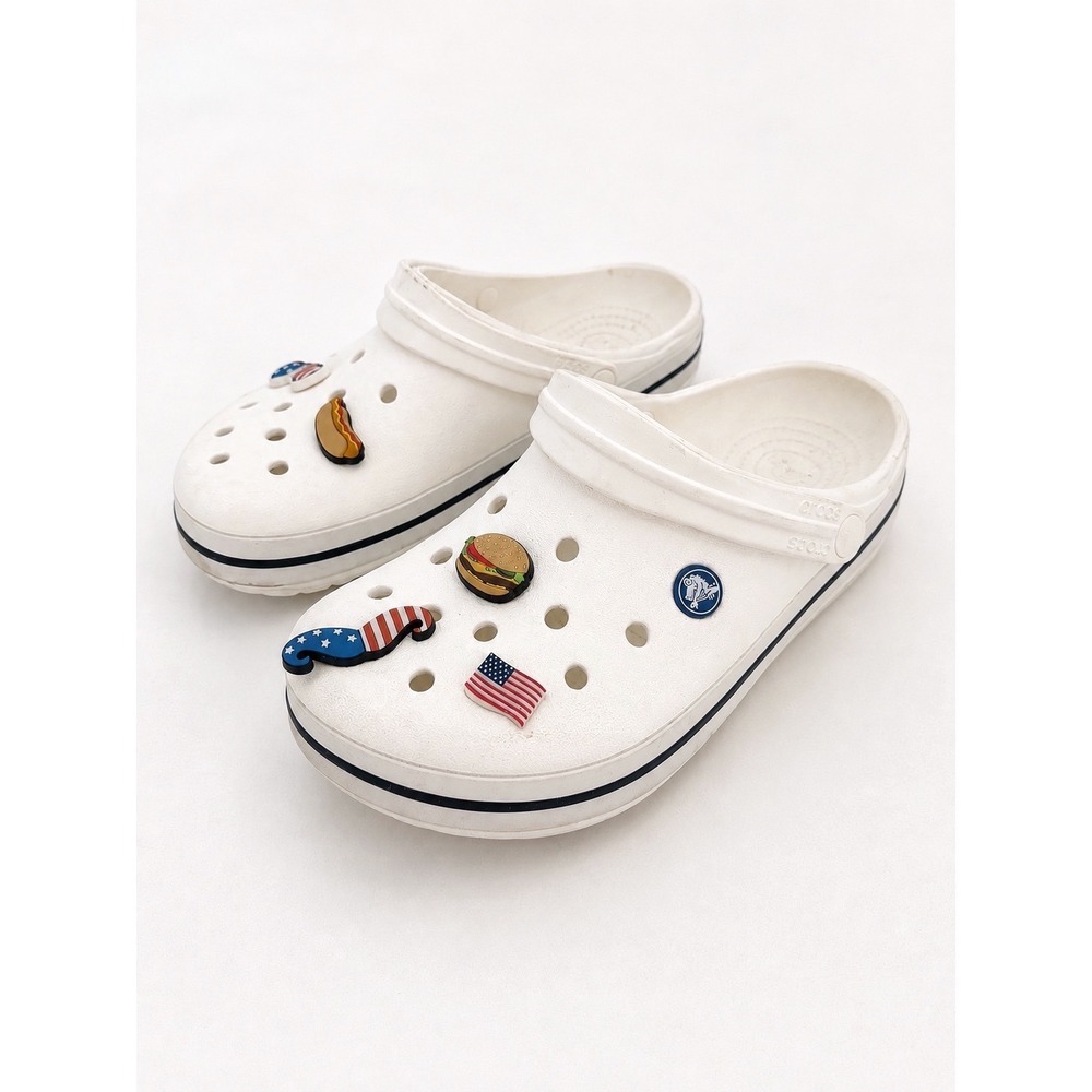 Crocs Crocband‎ Clogs Women 8 White Patriotic July 4 Independence Day Americana